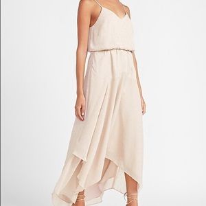 Express Metallic Clip Dot Asymmetrical maxi dress light pink/gold
